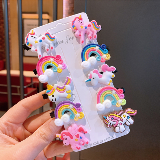 New Arrival Cute Hair Accessories Neon Candy Color Hairpins Unicorn Cartoon Bobby Pins Ice Hair Clip For Girls